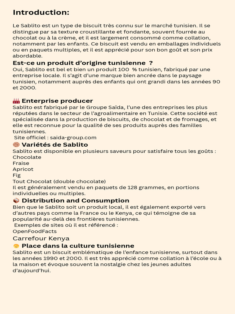 Sablito : Biscuit emblématique tunisien | PDF
