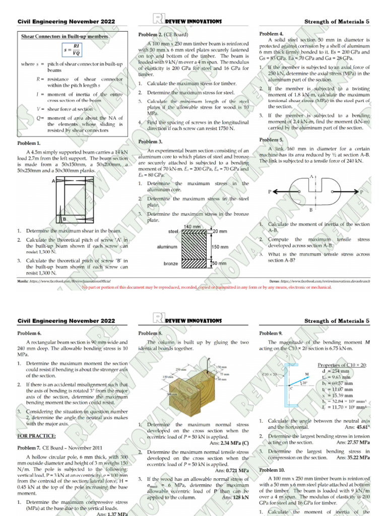 Civil Engineering Strength Problems 2022 | PDF | Bending | Beam (Structure)