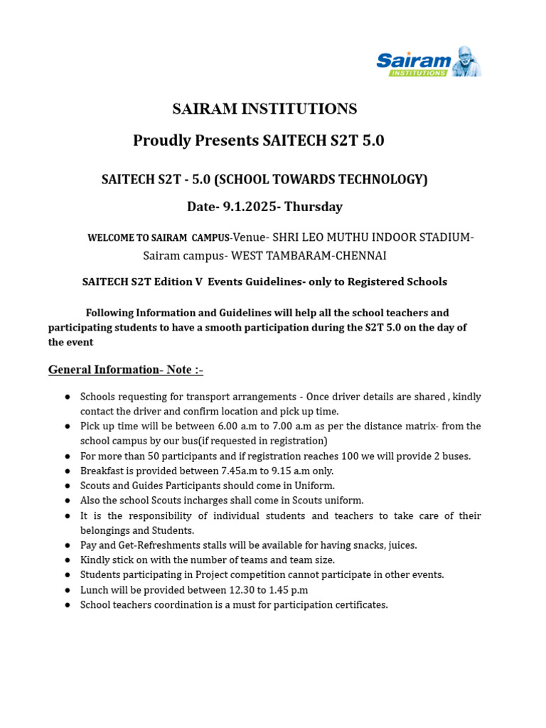 S2T 5.0 Event Guidelines for Schools | PDF