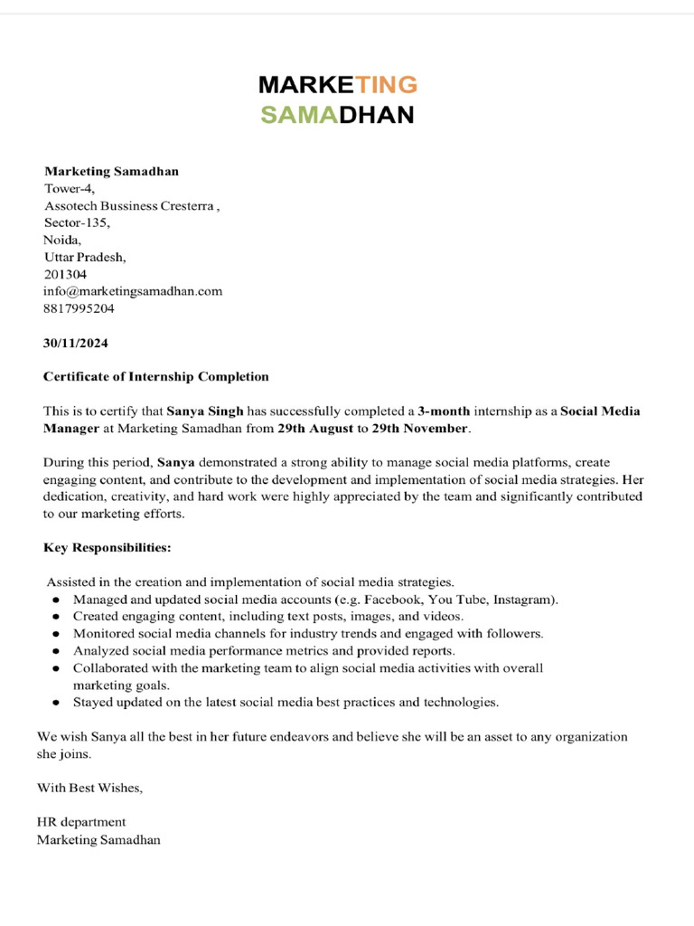 Internship Certificate | PDF