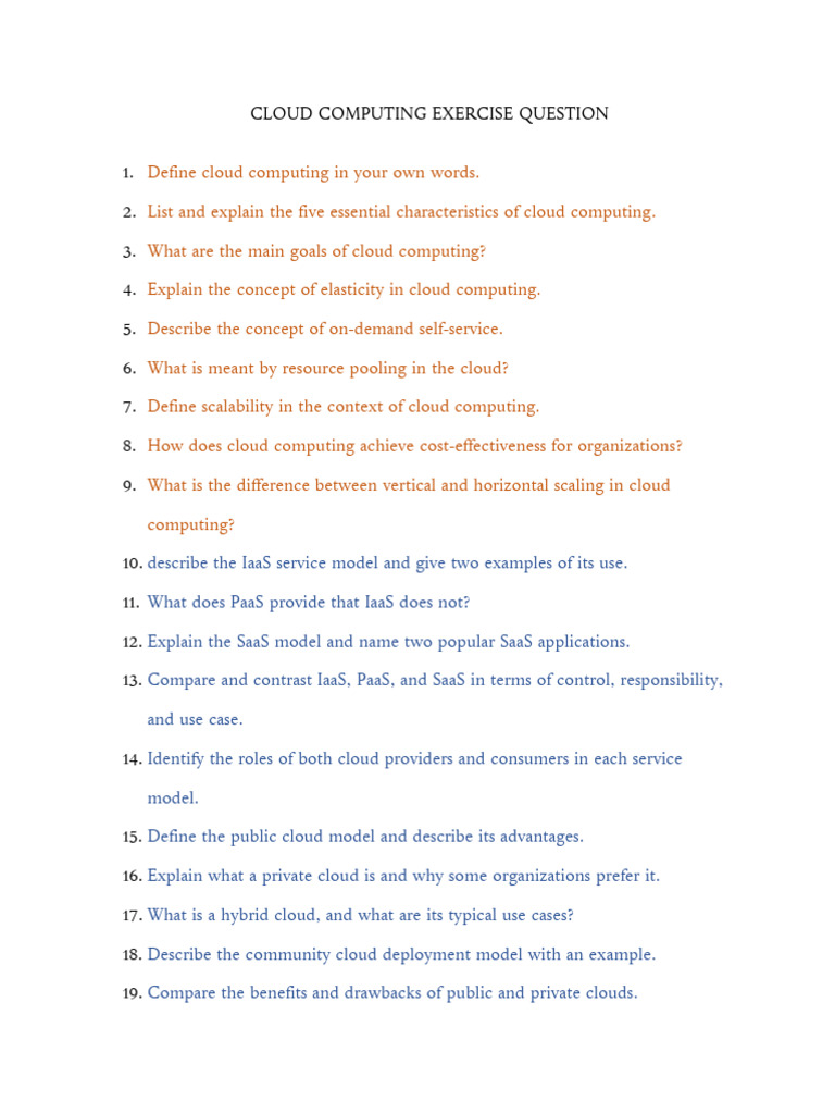 Cloud Computing Exercise Question | PDF | Cloud Computing | Virtualization