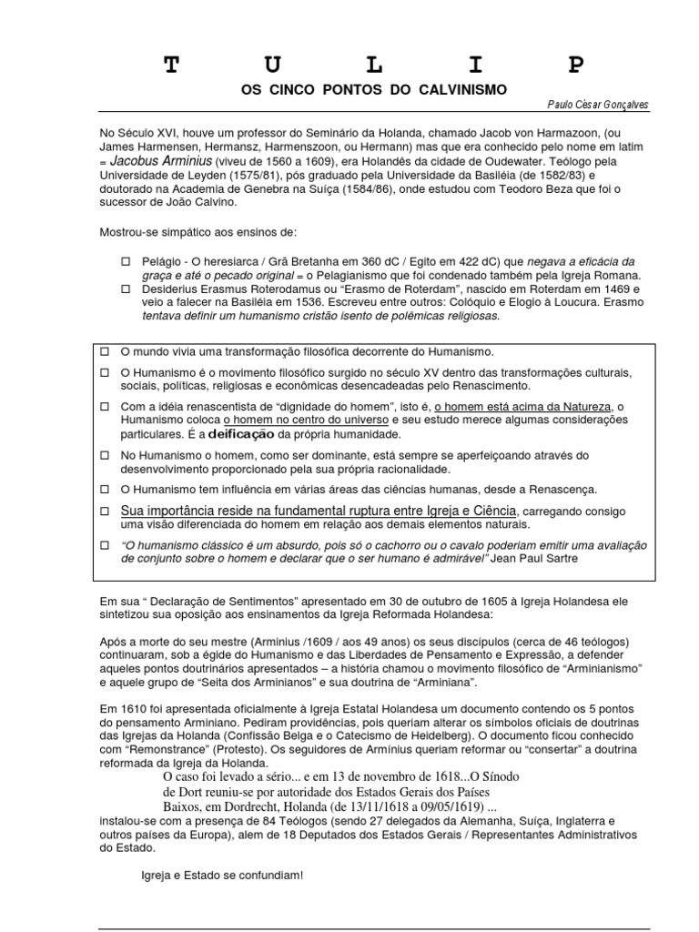 TULIP - Os 5 Pontos Do Calvinismo - O Resumo | Arminianismo | Calvinismo