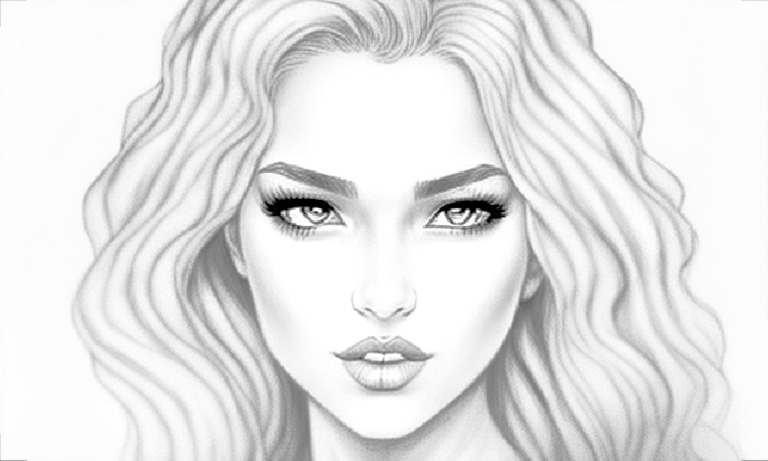 Black and White Coloring Page Blonde Bombshell Beautiful Woman Mixed ...