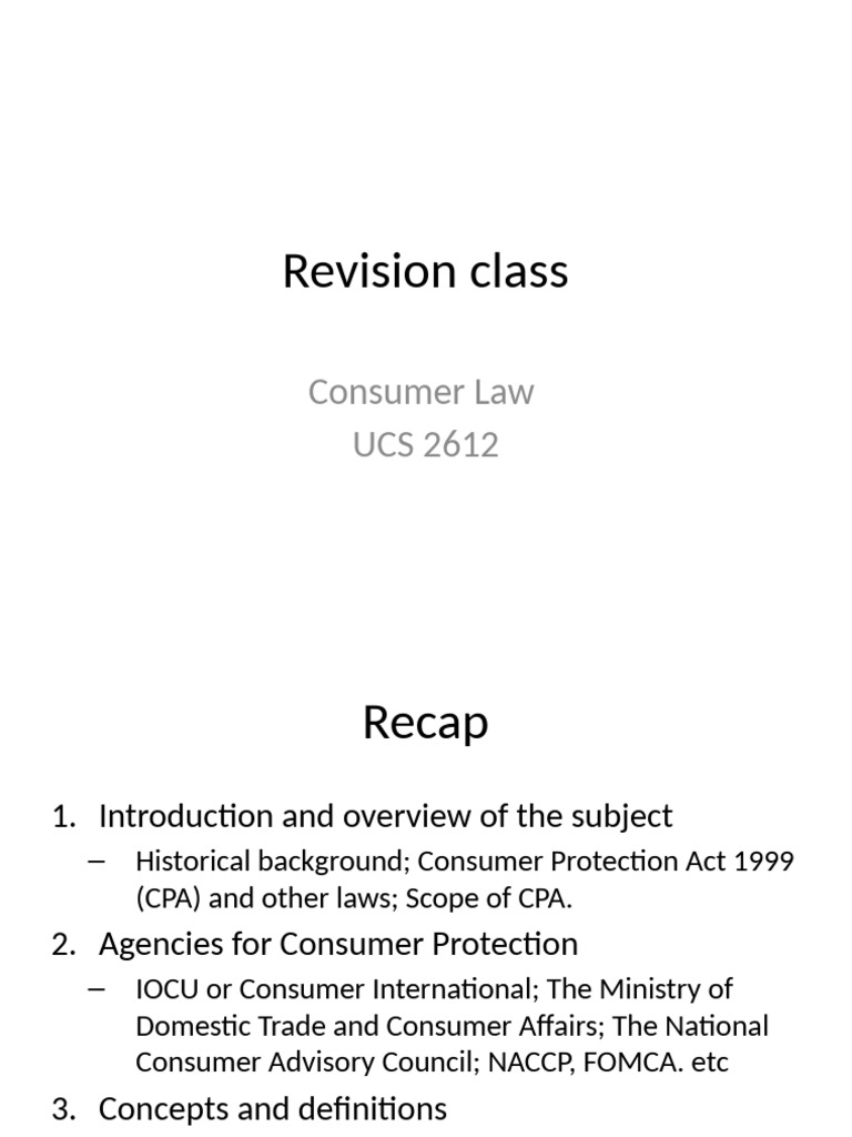 Consumer Law Revision Guide | PDF | Consumer Protection | Legal Liability