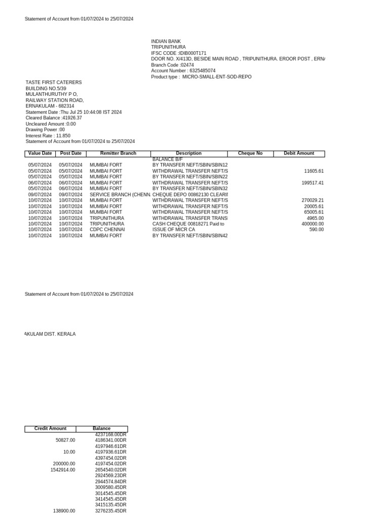 StatementOfAccount 6325485074 25072024 104408 | PDF | Cheque | Business ...