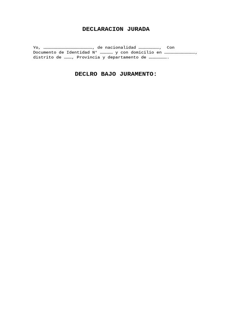 Modelo de Declaración Jurada Personal | PDF