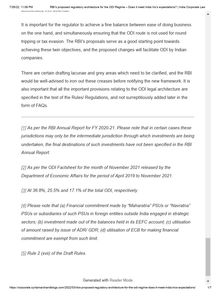 RBI's Proposed Regulatory Architecture For The ODI Regime - Does It ...
