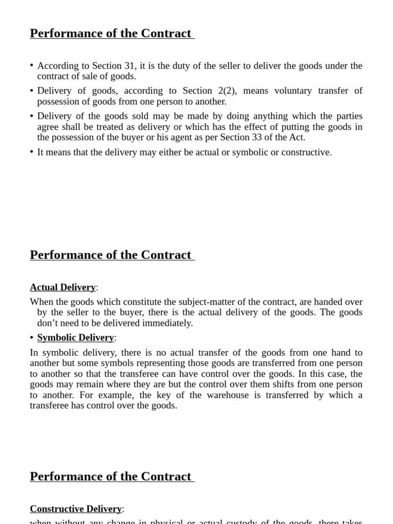 Performance of The Contract | PDF | Private Law | Business Law
