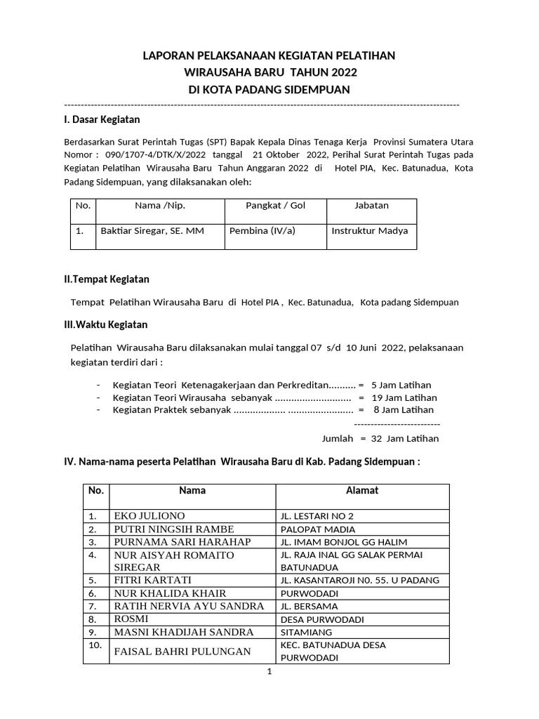 Laporan Wub Sidempuan 22 | PDF