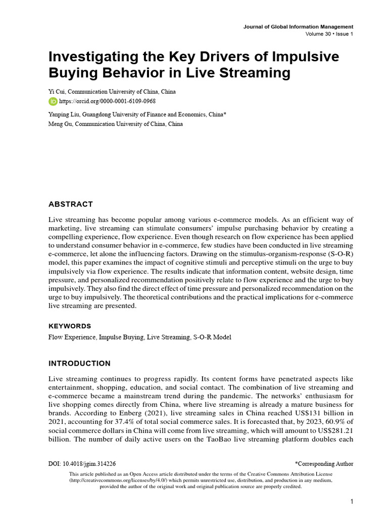 Impulsive Buying in Live Streaming E-commerce | PDF | Survey ...