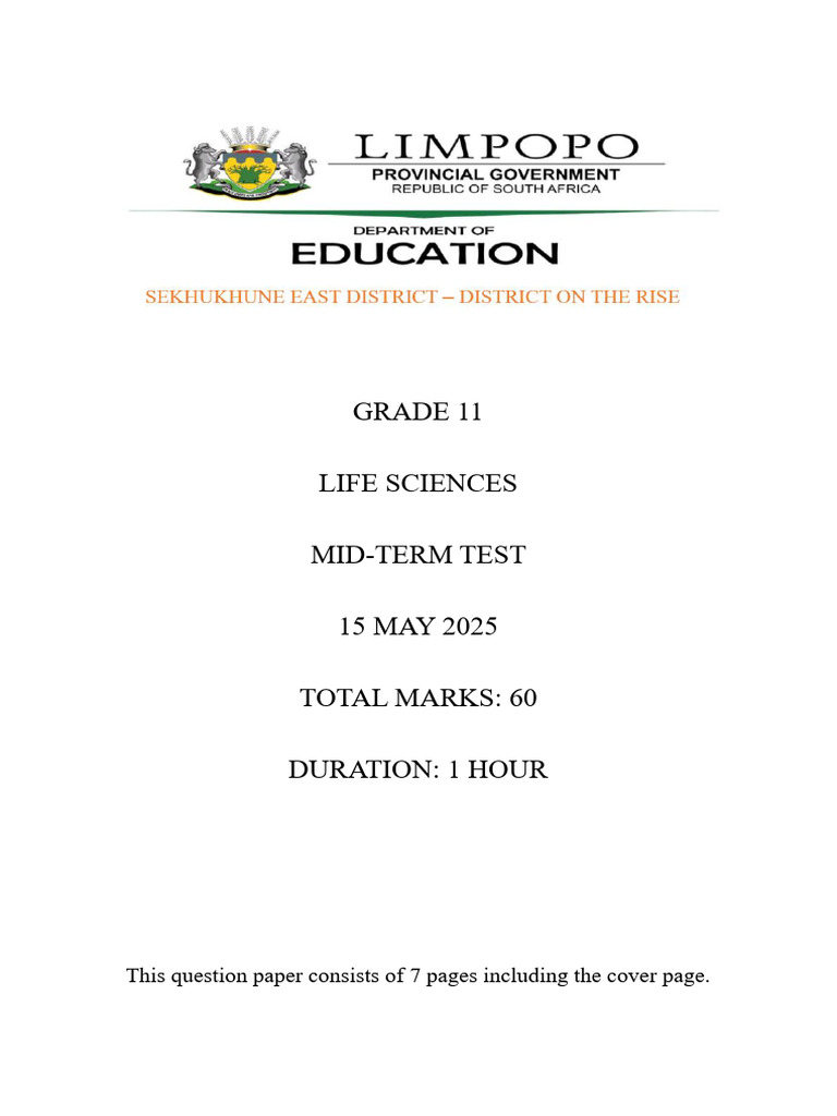 Grade 11 Life Sciences Mid-Term Test | PDF | Cellular Respiration ...