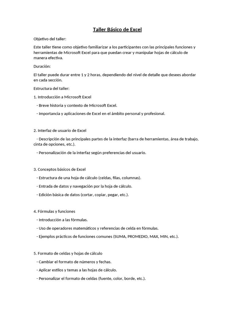Taller Básico de Excel: Aprende Funciones Clave | PDF | Microsoft Excel ...