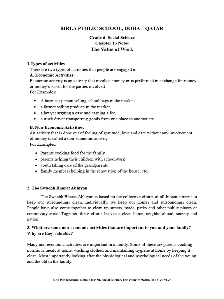 The Value of Work Notes | PDF