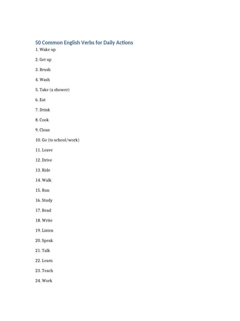 50 Daily Action Verbs in English | PDF
