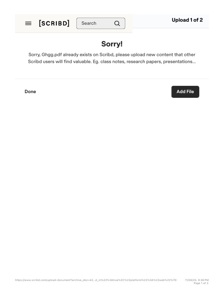Duplicate Upload Error on Scribd | PDF