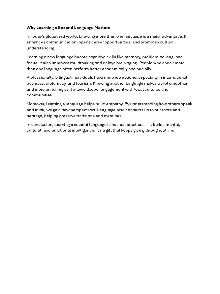 Why Learning A Second Language Matters | PDF