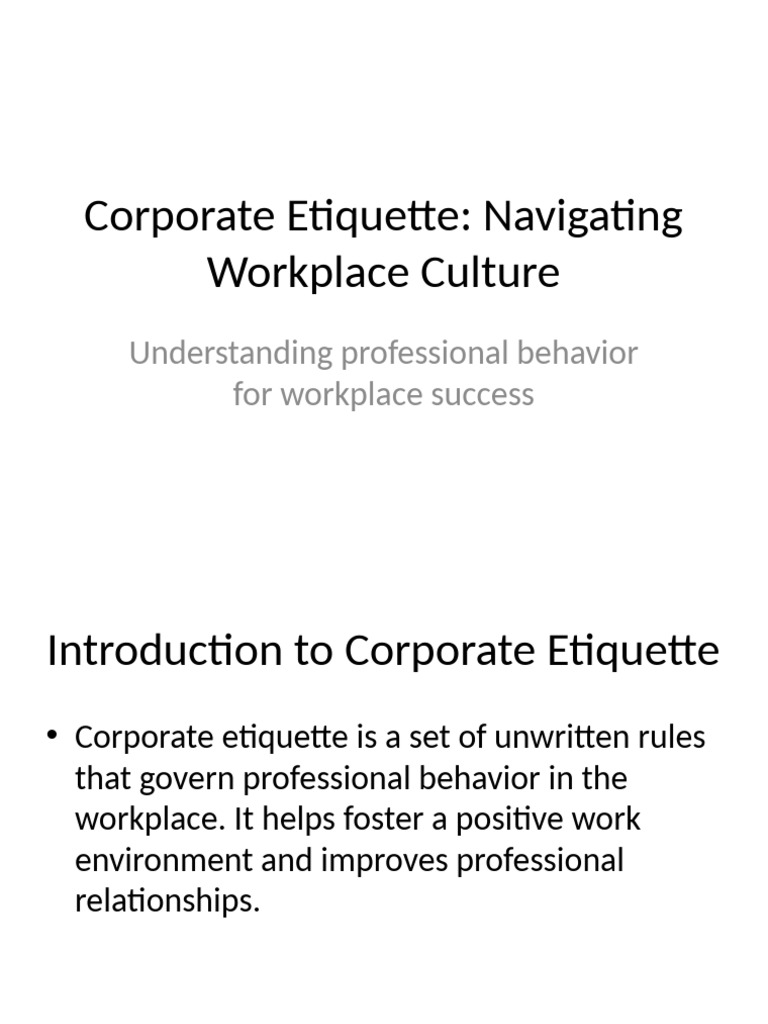 Corporate Etiquette for Workplace Success | PDF