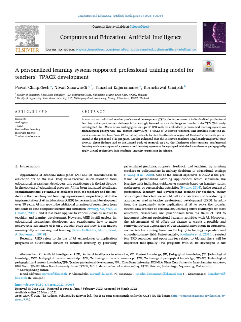 A Personalized Learning System-Supported Professional Training Model ...