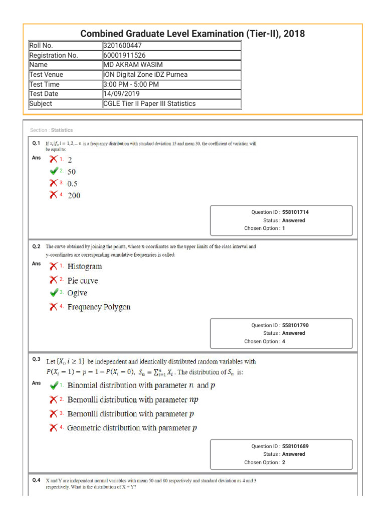SSC CGL 2018 Statistics 17 Sep | PDF | Standardized Tests | Qualifications