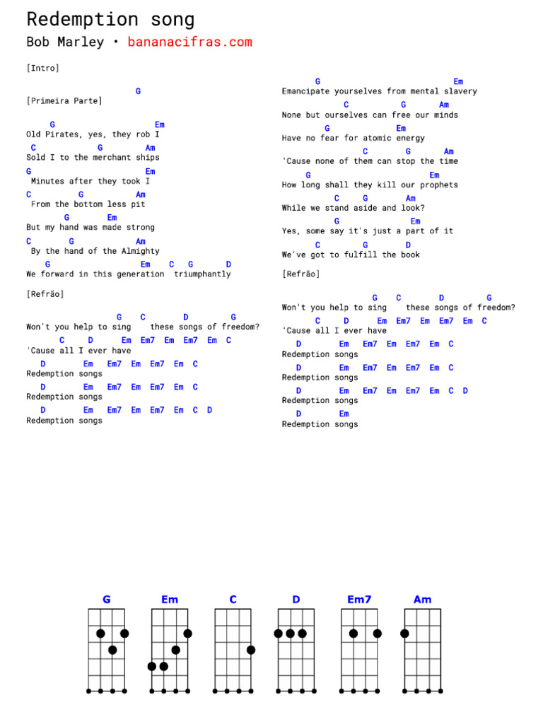 Redemption Song - Bob Marley - UKULELE | PDF