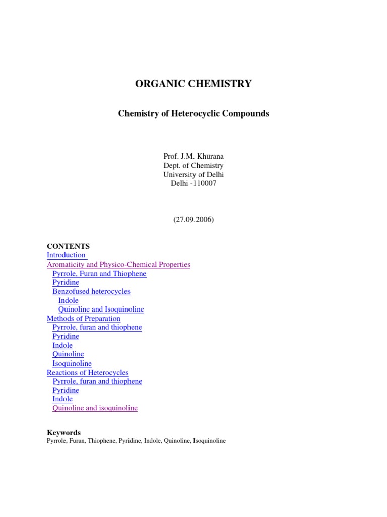 Revised Chemistry of Heterocyclic Compounds | PDF | Heterocyclic ...