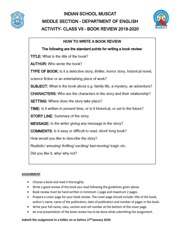 Class 7 Book Review Guidelines | PDF | Books