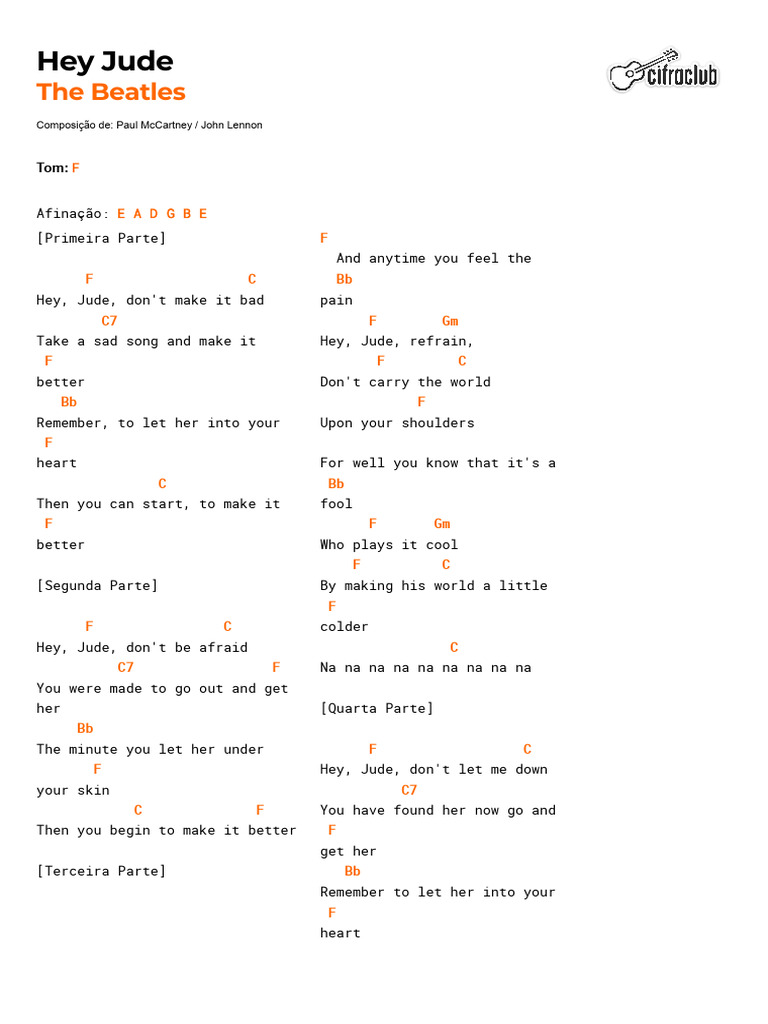 Hey Jude Chords and Lyrics | PDF | Apple Records | Pop Rock