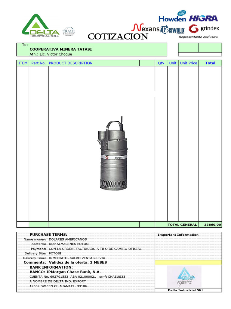 Cotización Bomba Sumergible Grindex | PDF | El comercio internacional