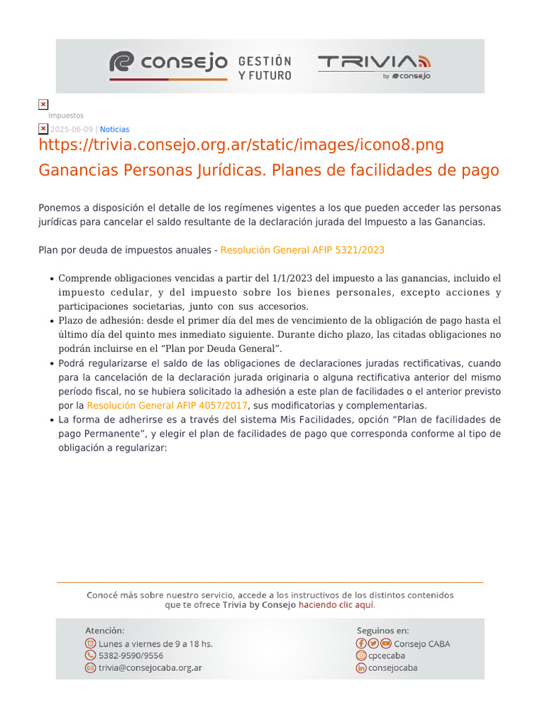 525496-Ganancias Personas Juridicas. Planes de Facilidades de Pago ...
