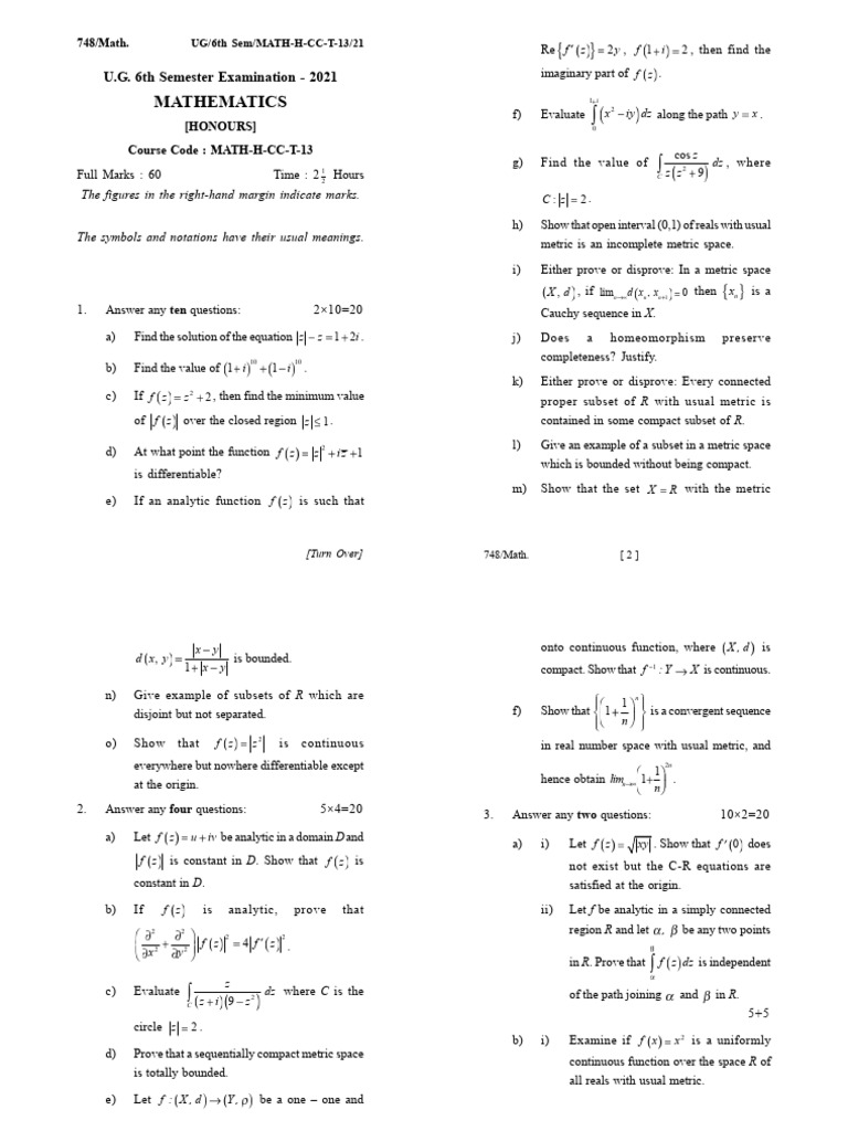 Mathematics - Math-H-Cc-T-13-2 | PDF