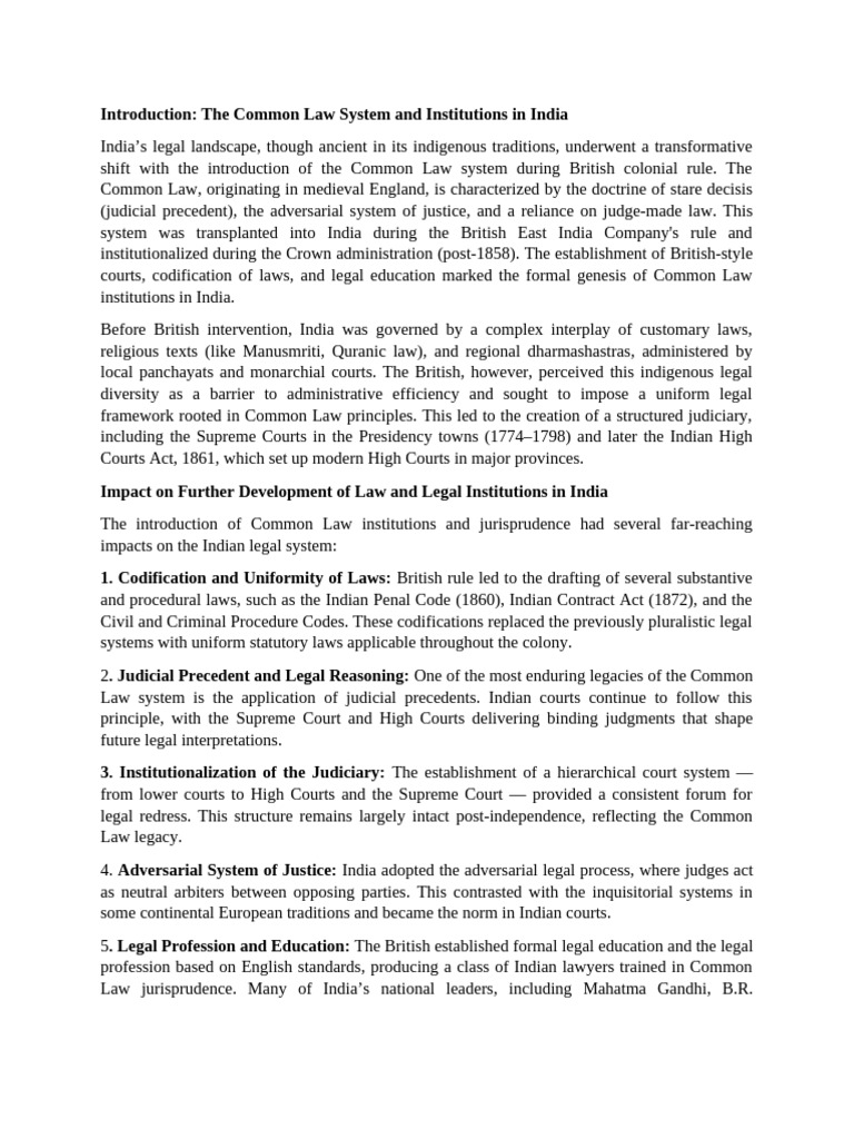 Common Law's Impact on India's Legal System | PDF | Common Law | Precedent