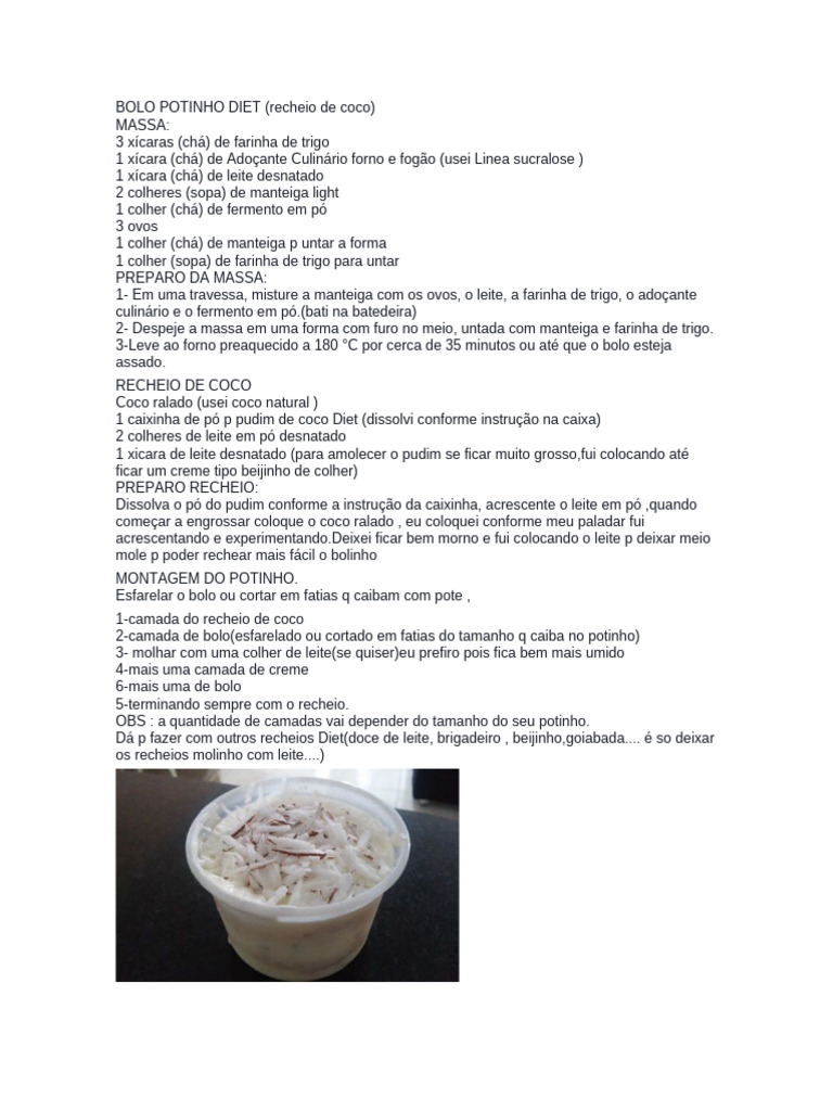 Bolo no Potinho Diet de Coco | PDF