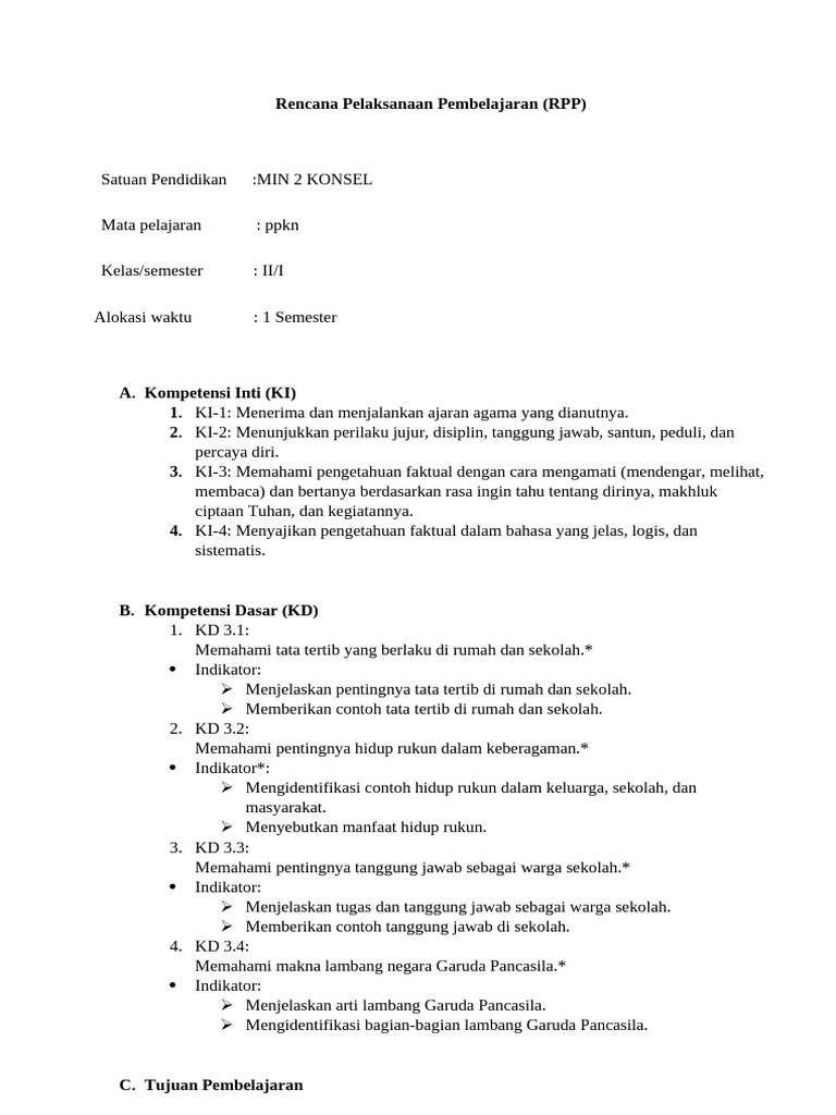 RPP PPKN Kelas 2 | PDF