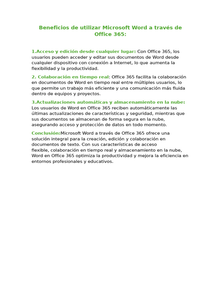 Beneficios de Utilizar Microsoft Word A Través de Office 365 | PDF