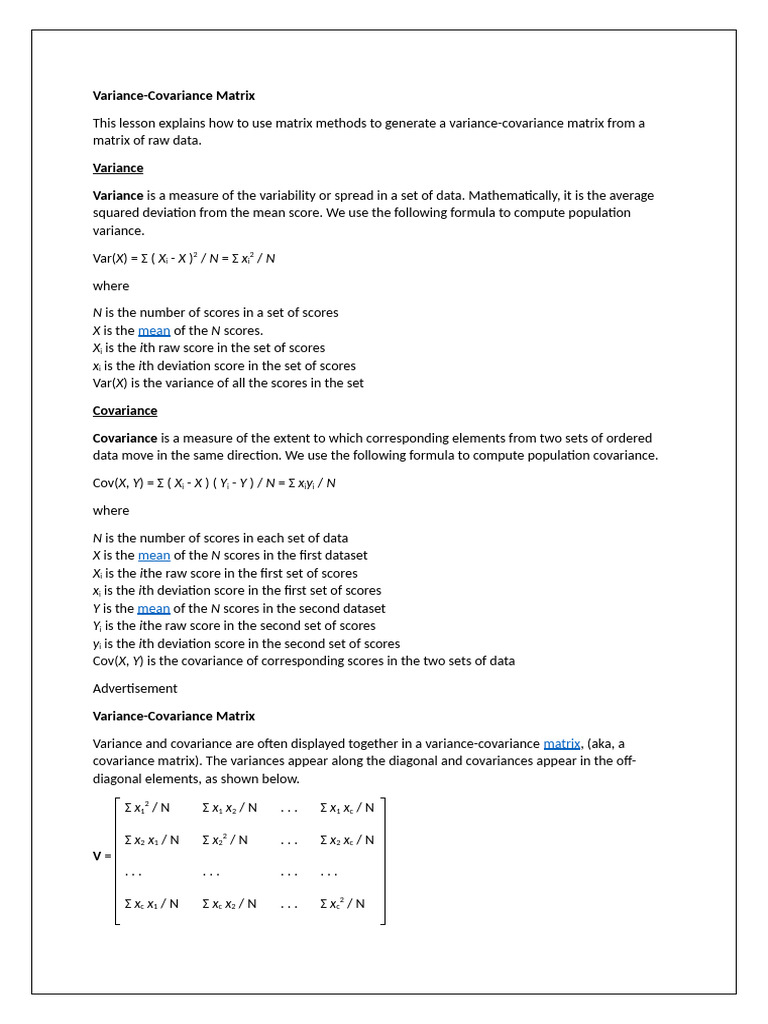 Variance, Co | PDF | Variance | Covariance Matrix