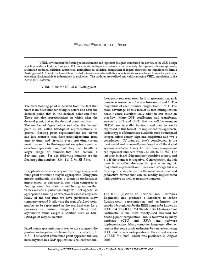 32-Bit Floating Point ALU Design Guide | PDF | Computer Engineering ...