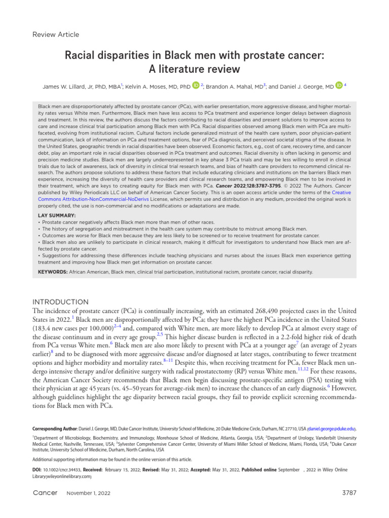 Black Men With Prostate Cancer in American Healthcare System | PDF ...