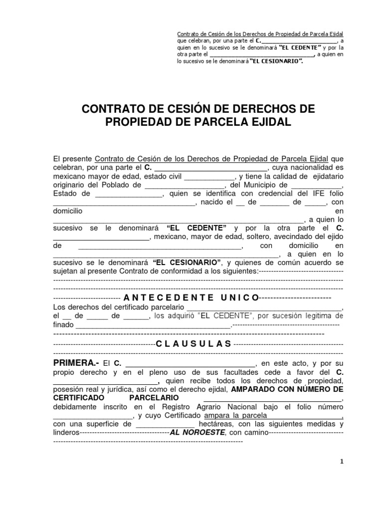 Machote Contrato Cesion Derechos Ejidales Propiedad