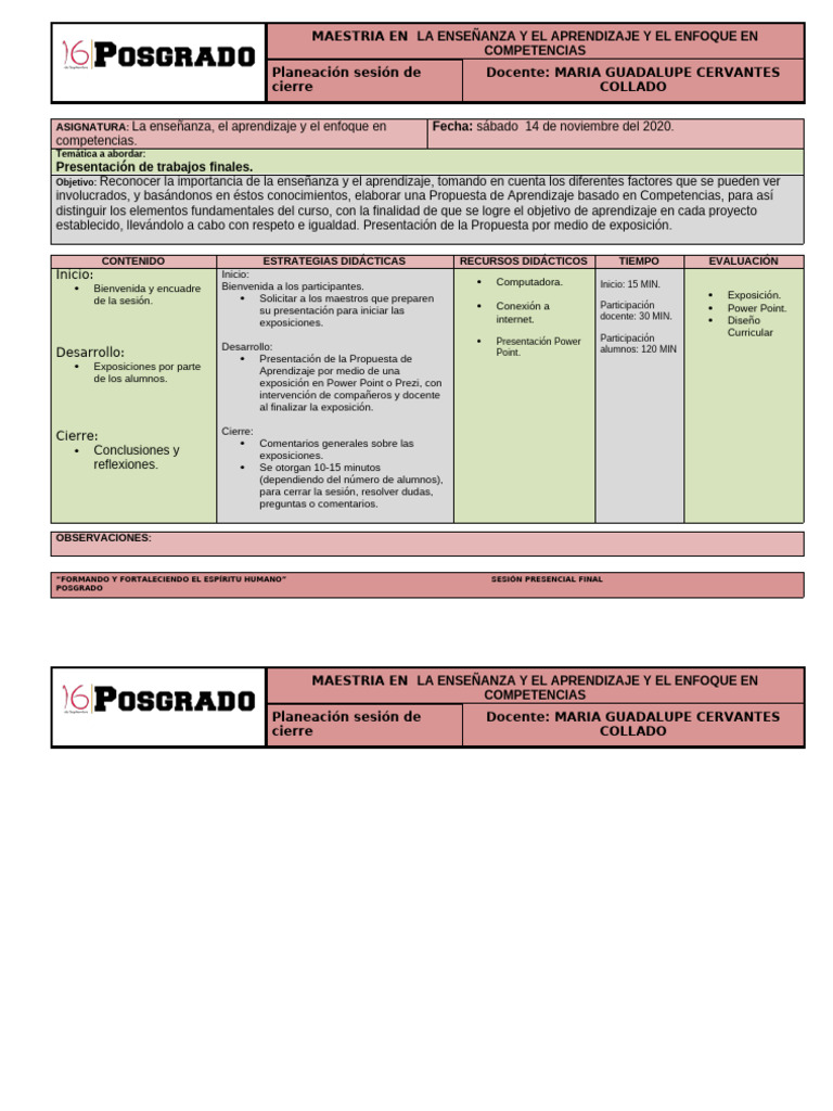 Plan de Clase Formato | PDF | Enseñando | Aprendizaje