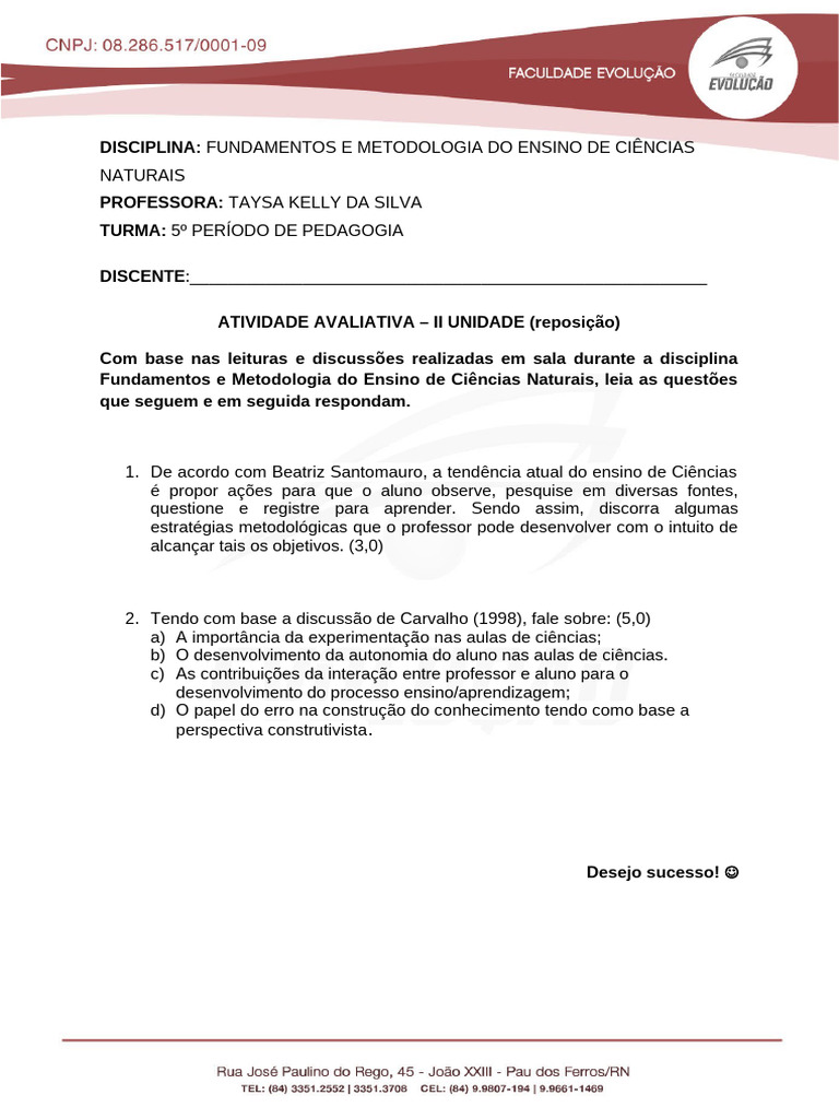 Metodologia no Ensino de Ciências Naturais | PDF