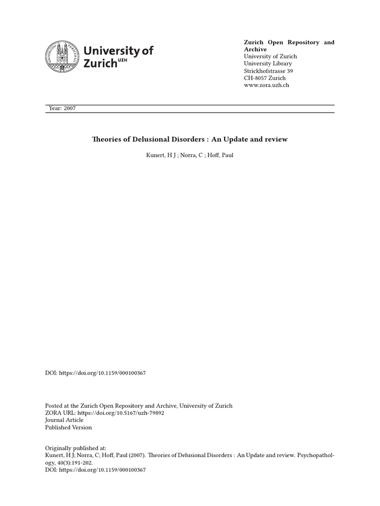 Theories of Delusional Disorders | PDF | Delusion | Schizophrenia