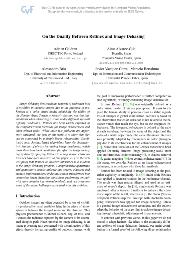 On The Duality Between Retinex and Image Dehazing | PDF | Color ...