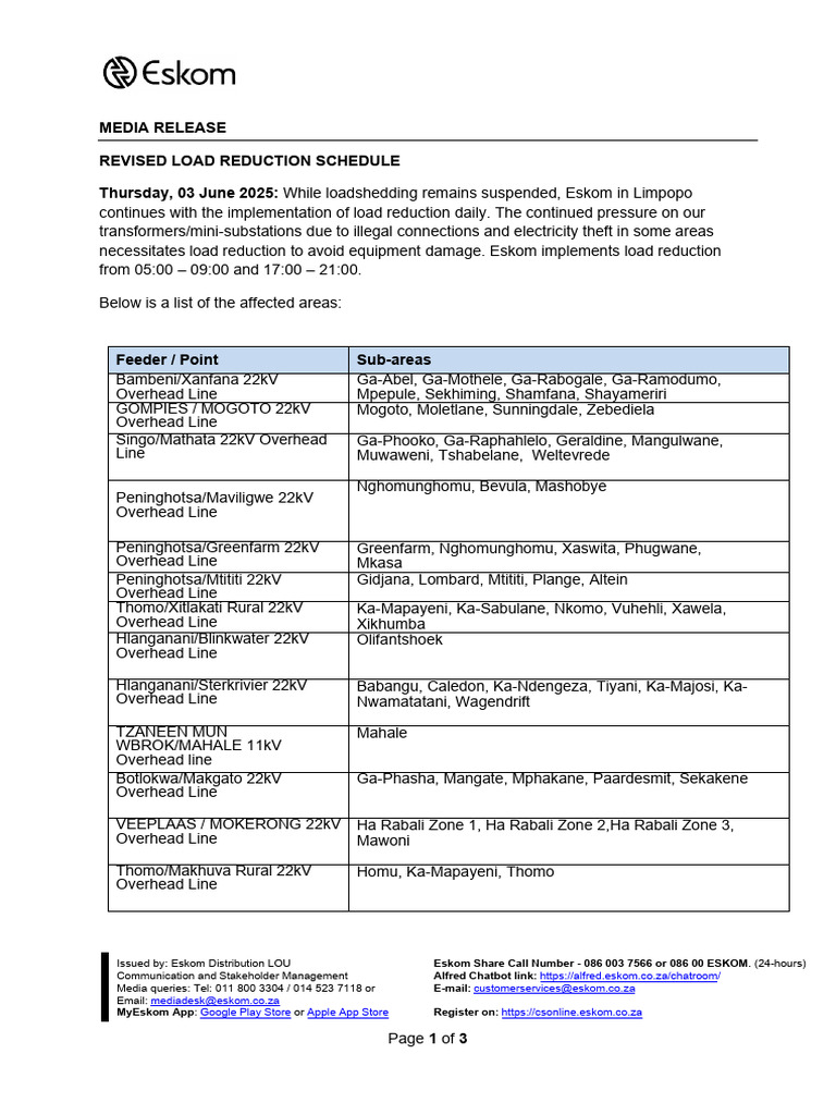 Media Statement - Load Reduction 03 June 2025 - 021844 | PDF | Power ...