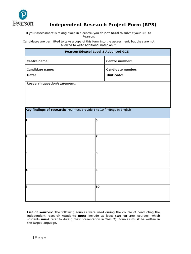 Independent Research Project Form RP3 | PDF