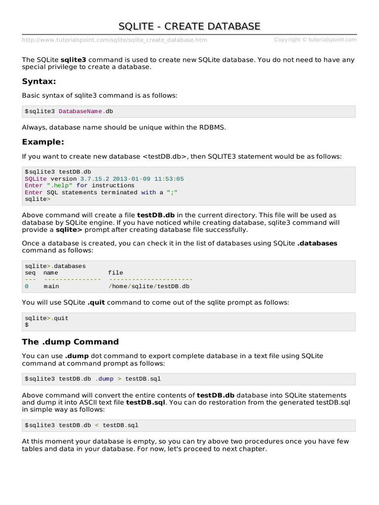 Sqlite Create Database | PDF