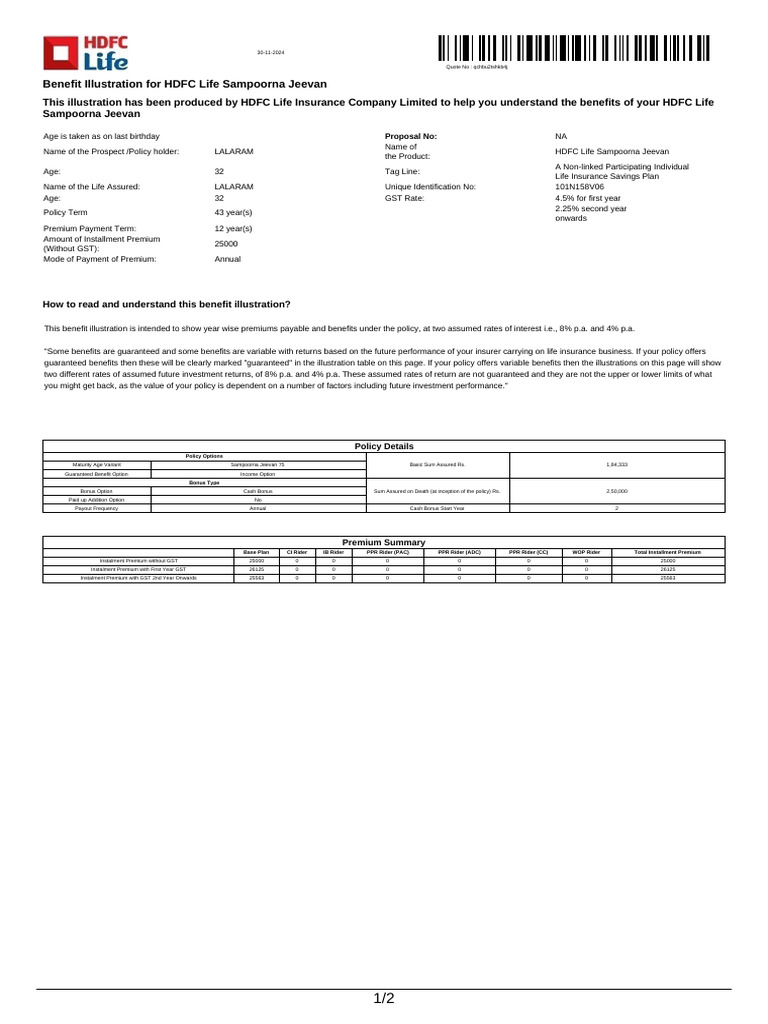 HDFC Life Sampoorna Jeevan Benefits Summary | PDF | Life Insurance ...