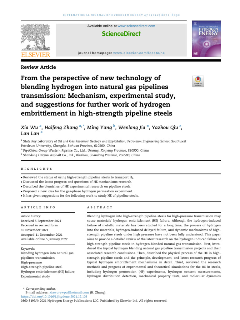 Hydrogen Embrittlement in Pipeline Steels | PDF | Natural Gas ...