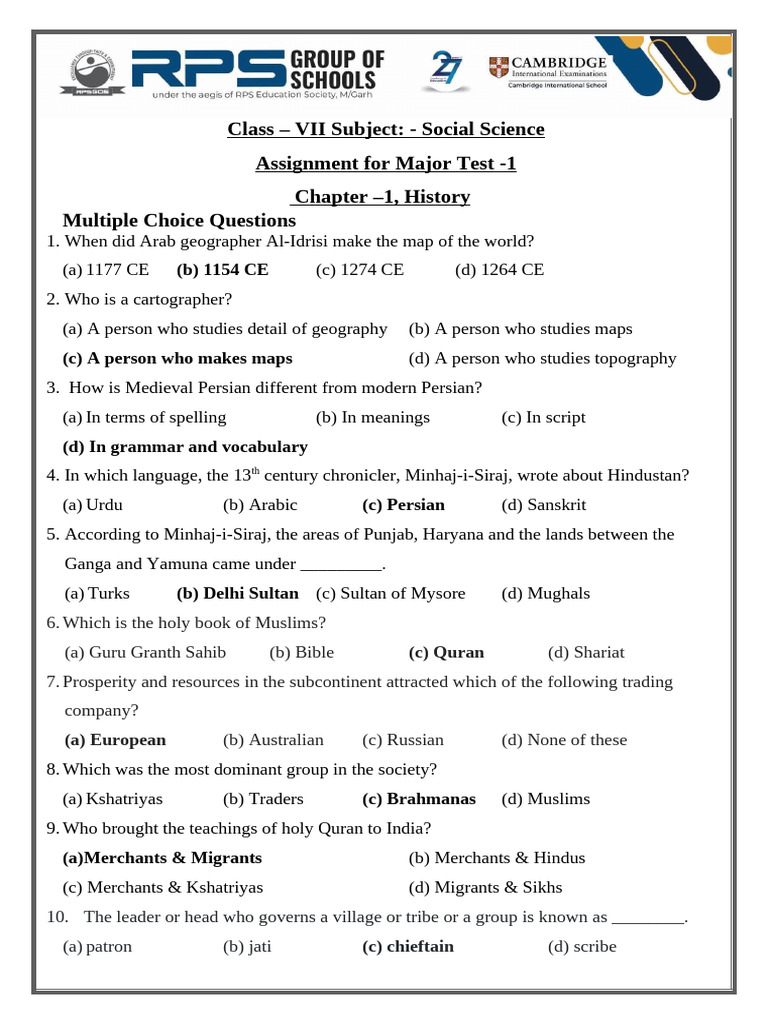 Answer Key Class VII Assignment For Major Test 1 | PDF | Rock (Geology ...