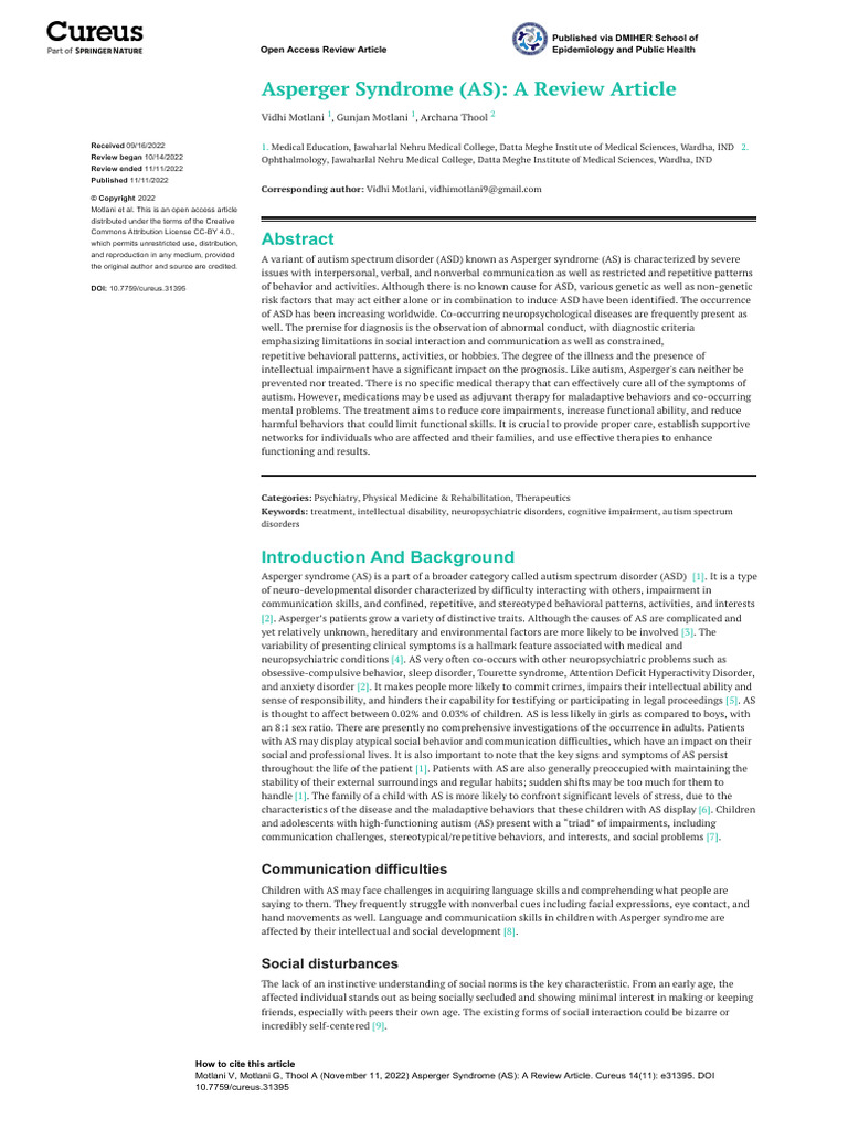 Asperger Syndrome Overview and Treatment | PDF | Mental Disorder ...
