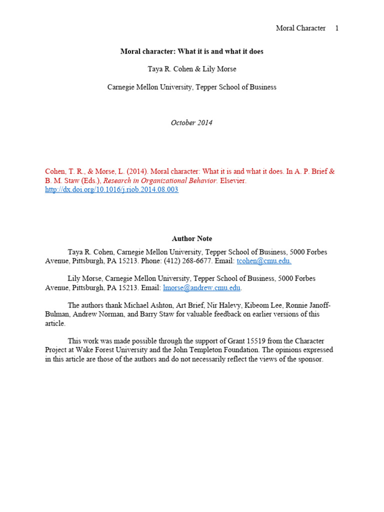 Cohen Morse ROB Moral Character 2014 Accepted | PDF | Morality ...